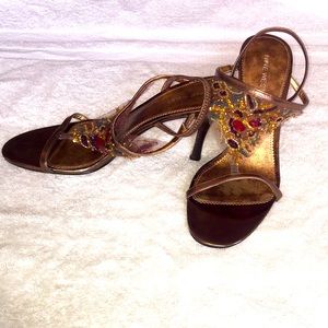 These fun Nine West shoes are size 9 and copper with multicolor beading.
